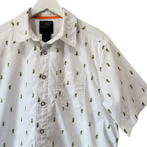 511 Tactical Shirt Mens Medium White Snap Buttons SS Green Pineapple Grenade EUC